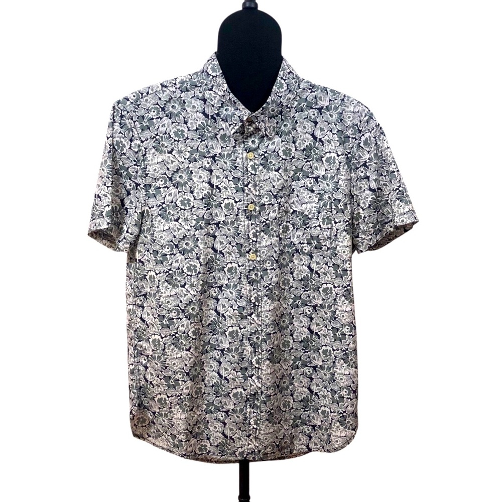 LUCKY BRAND California Fit Floral Patterned Men's Shirt Medium green/white